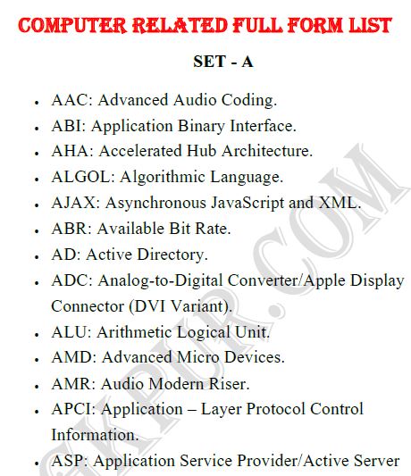 Pdf Computer A To Z Full Form List Pdf Panot Book