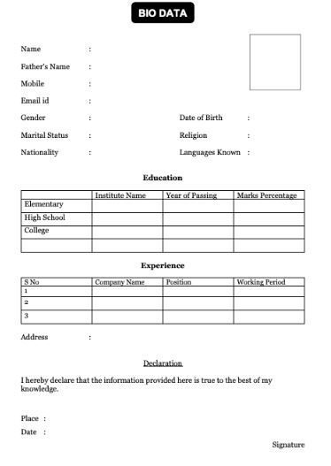 Pdf 4 Biodata Format For Job Application Pdf 4378