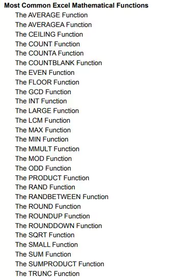 List Of Excel Formulas With Examples Pdf