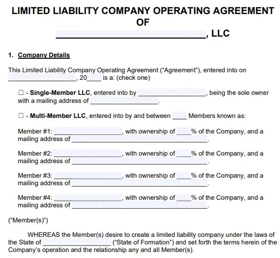 multi member llc operating agreement template