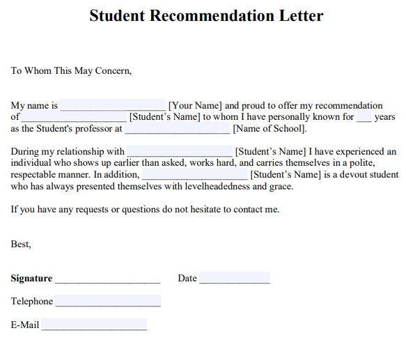 [PDF] Student Recommendation Letter Template PDF - Panot Book