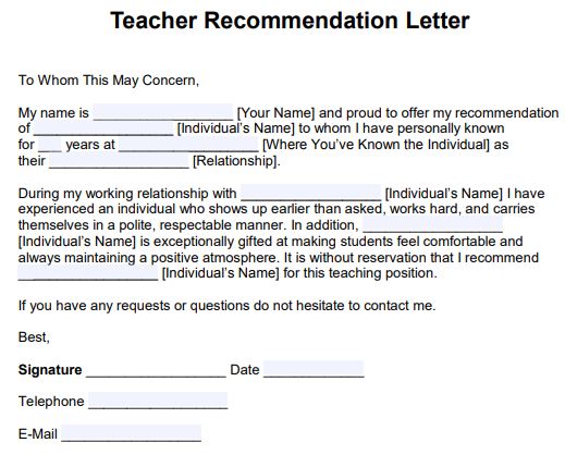 Free Sample Teacher Recommendation Letter Templates In Ms Word Pdf Hot Sex Picture 