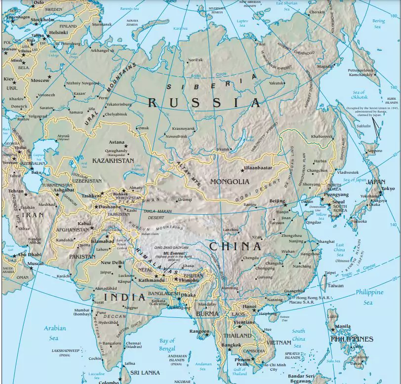 asia physical map blank