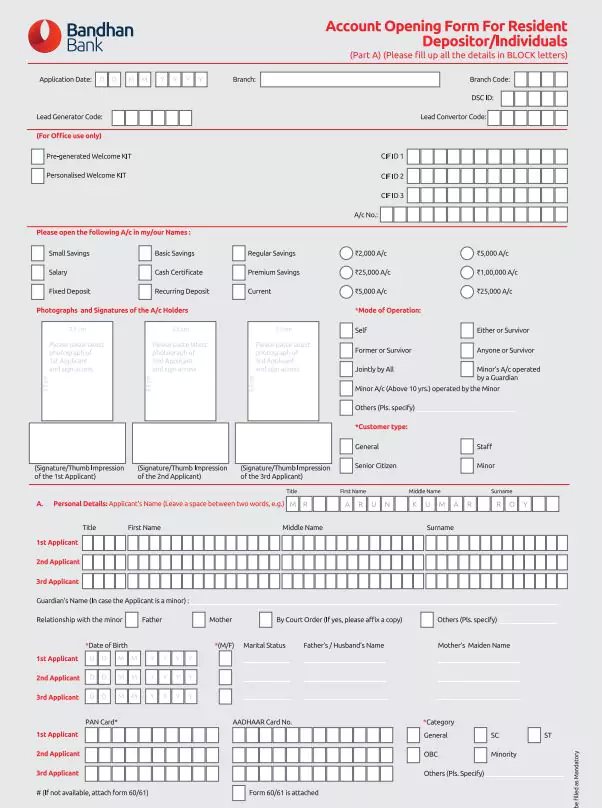 Pdf Bandhan Bank Account Opening Form Pdf Panot Book 5688