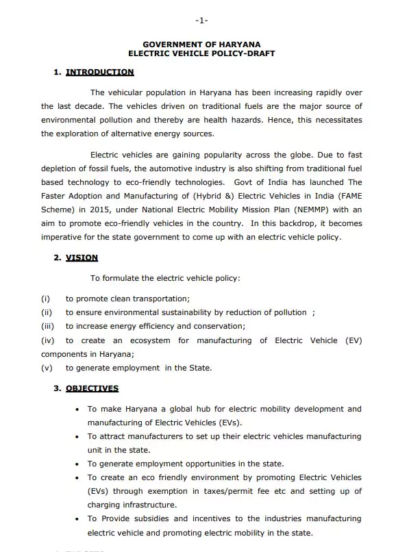 [PDF] Haryana Electric Vehicles Policy PDF - Panot Book