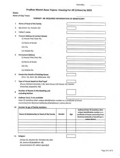 PM Awas Yojana Application Form