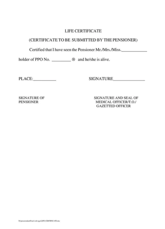 Life Certificate Form Kerala Kerala Penioner S Life C