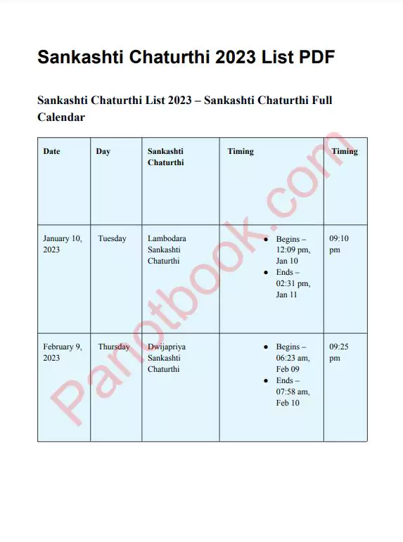 [PDF] Sankashti Chaturthi 2023 List PDF Panot Book