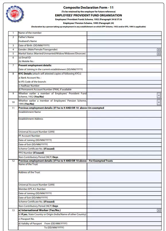 Pdf Epf Return Form 11 Self Declaration Form Pdf Panot Book 0442